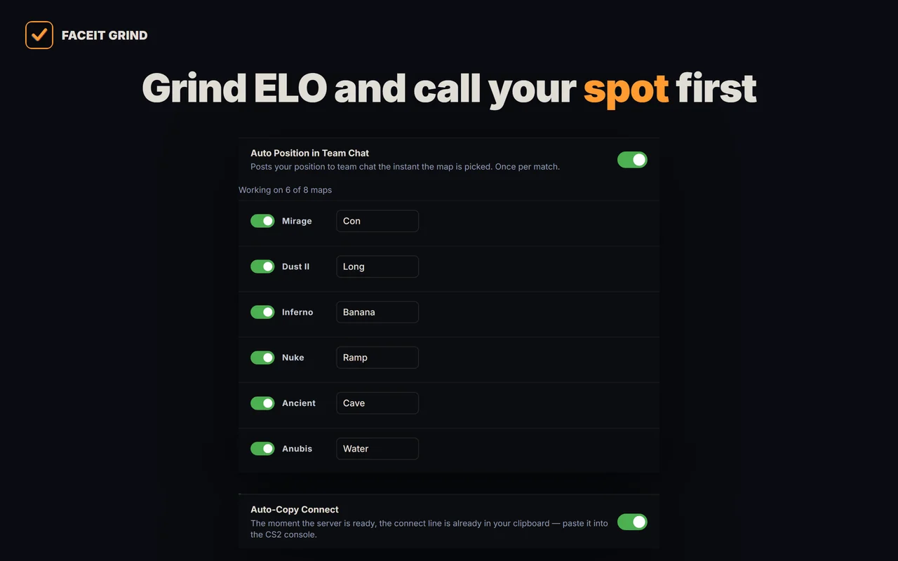 Per-map auto positions and auto-copy connect in the GRIND extension settings