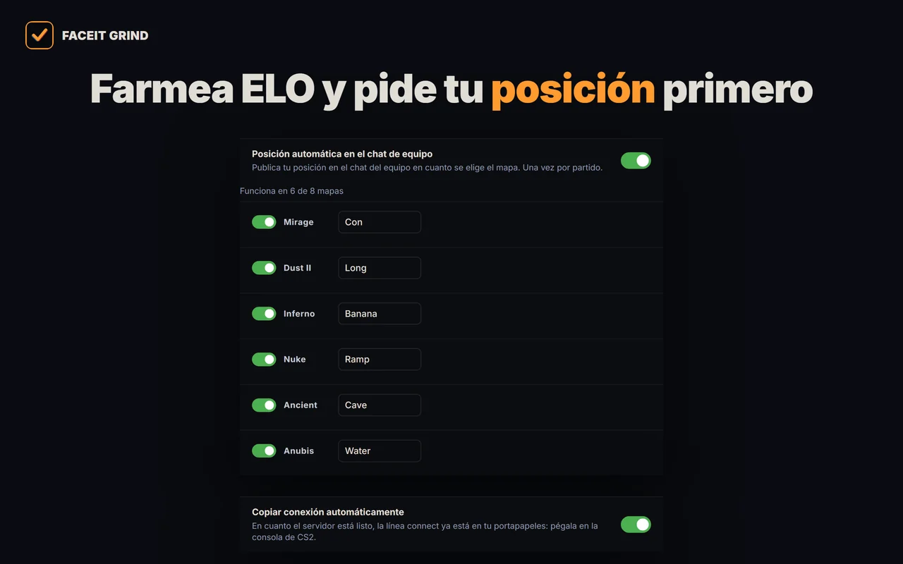 Auto-posiciones por mapa y auto-copia de connect en los ajustes de la extensión GRIND