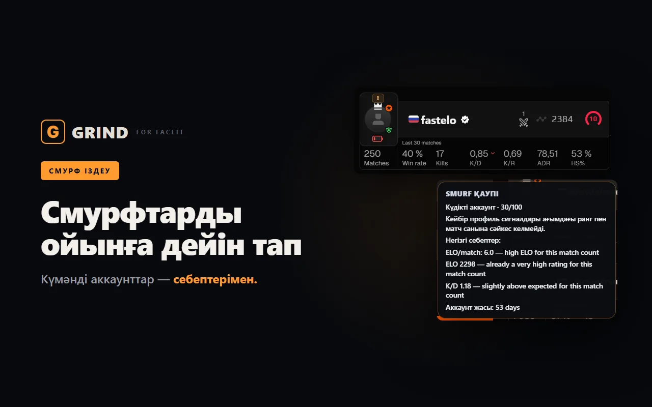 GRIND-те FACEIT қарсыласының smurf/booster бағасы
