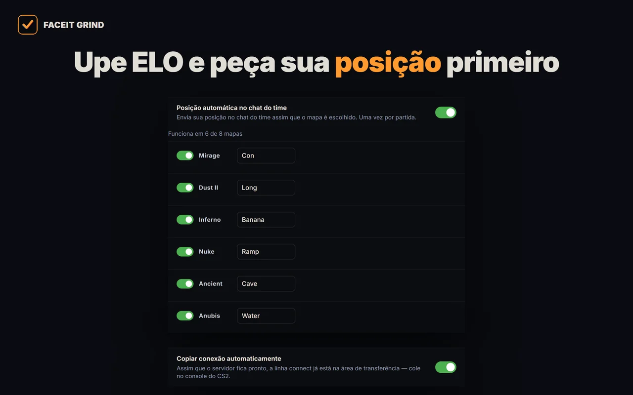 Auto-posições por mapa e auto-cópia de connect nas configurações da extensão GRIND