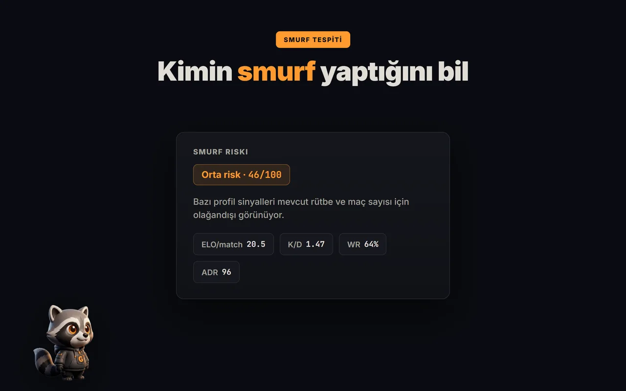 GRIND'de bir FACEIT rakibinin smurf ve booster tespiti puanı