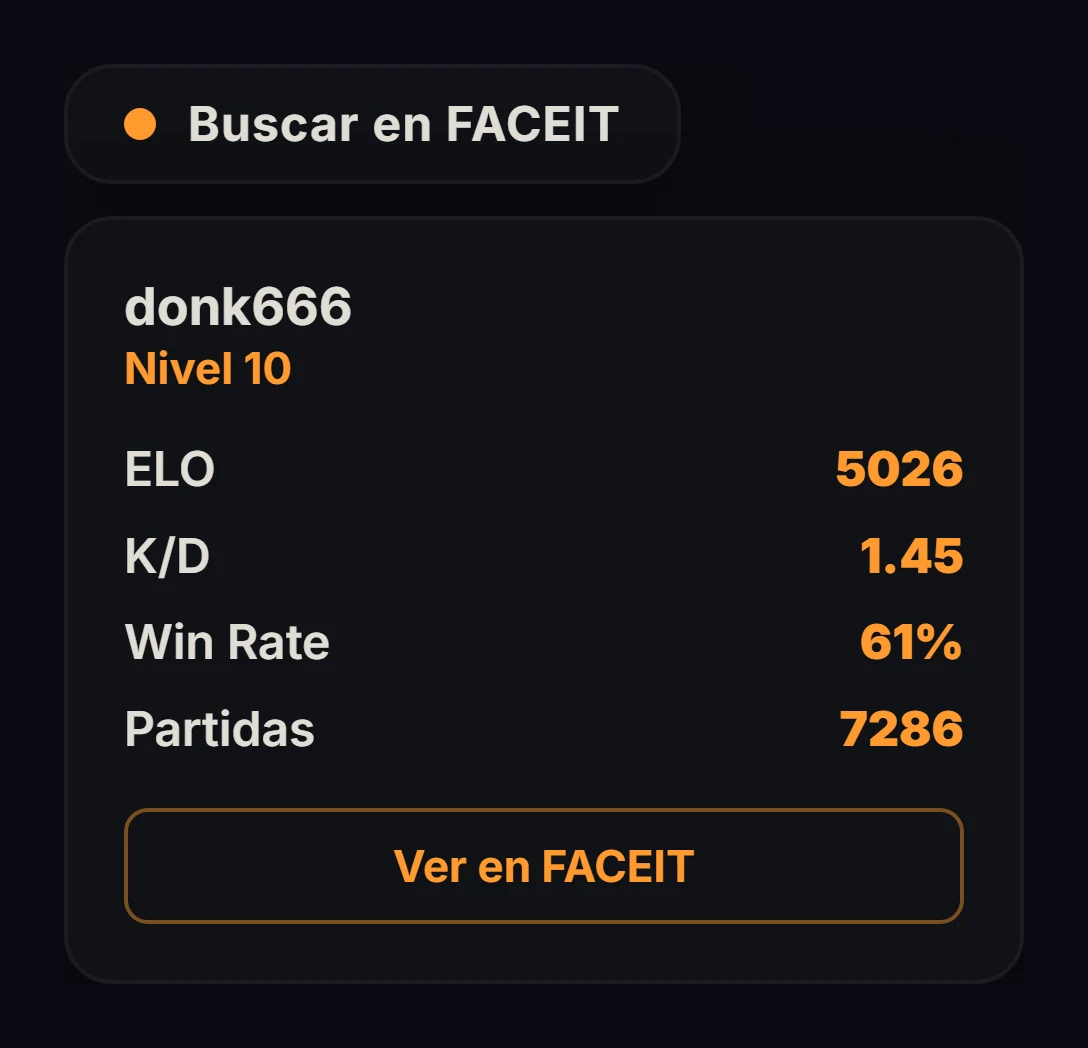 Búsqueda de FACEIT desde Steam: perfil de donk666, nivel y estadísticas