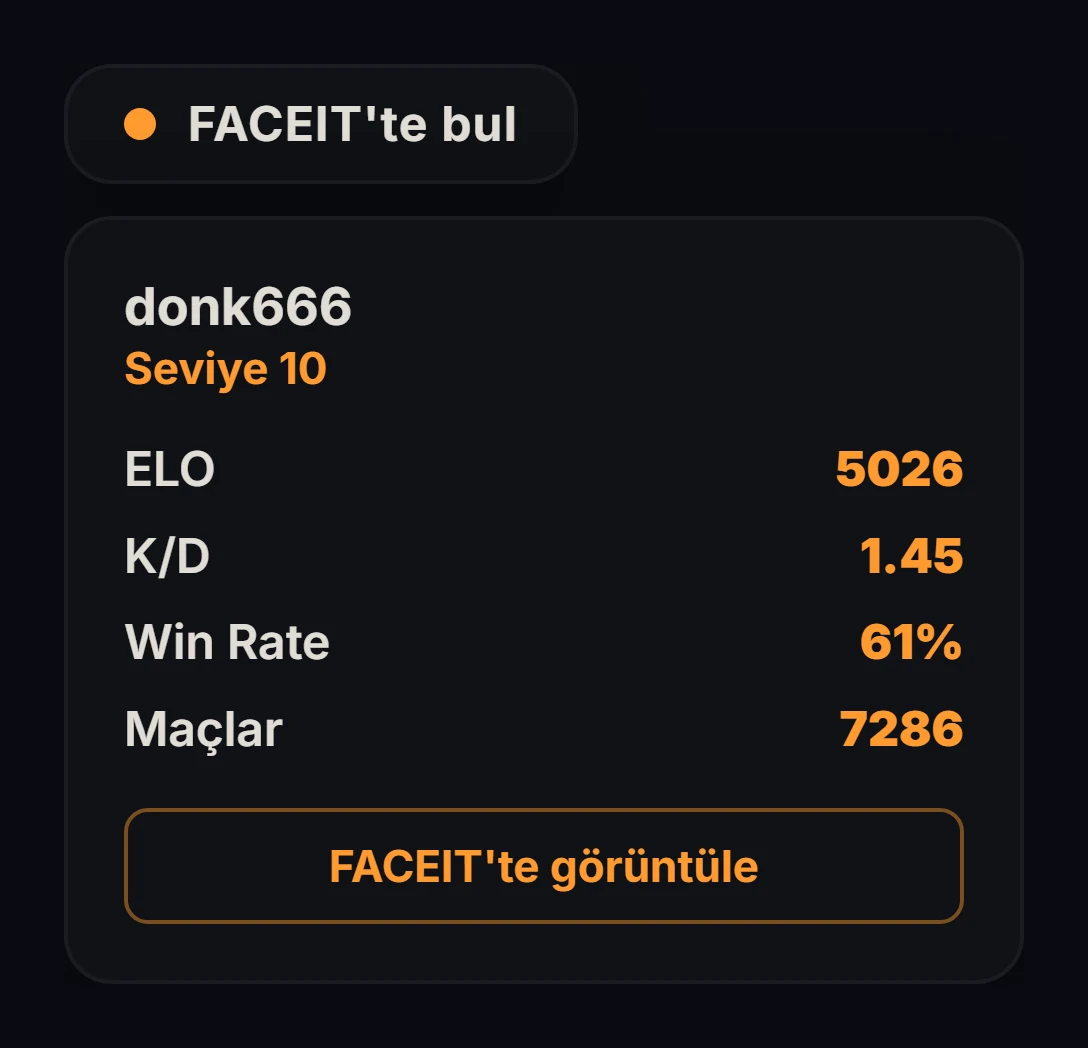 Steam üzerinden FACEIT araması: donk666 profili, seviyesi ve istatistikleri